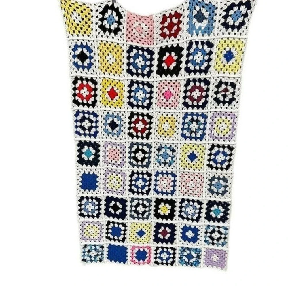 Handmade Crochet Granny Square Blanket Multicolor Throw Lap‎ Afghan 56x36